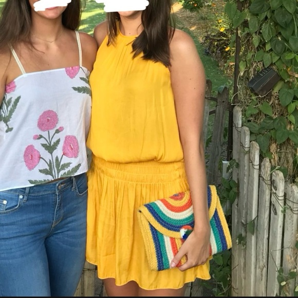 Sunny Yellow Sleeveless Halter Dress with Cinched Waist - Picture 3 of 6